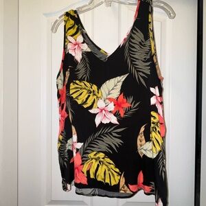 Tribal Black Tank Top with Tropical Floral Design